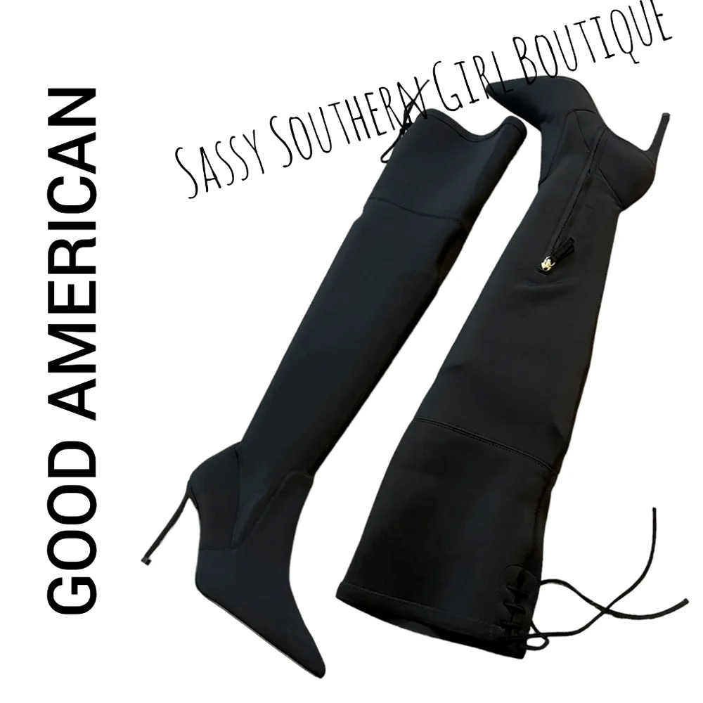 🆕⭐ GOOD AMERICAN black neoprene OTK boots